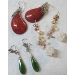 Three pairs of earrings, spinach jade, w
