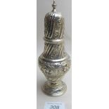 An embossed white metal sugar caster est