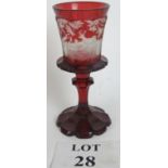 19th century ruby glass goblet with engr