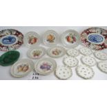 A collection of colourful china to include six reticulated dessert plates by Schwarzenhammer,