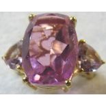 Pink amethyst and quartz gemstone ring, size N,