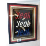 Beatles Interest - 'Yeah Yeah Yeah', a decorative framed panel, inscribed verso 'The Beatles,