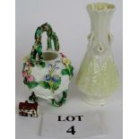 Beleek vase and porcelain pot with floral decoration est: £20-£40