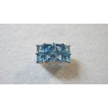 Swiss blue topaz ring, multi square cut,