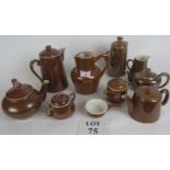 Large collection of French tea and coffee pieces in brown, includes Mehun, Pilvite, Apilco,