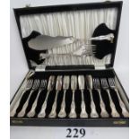 A vintage cased set of six silver plated