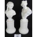 Pair of marble busts on matching columns