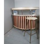 A C1960's demi lune home bar, fitted with lighting and in excellent original condition,