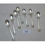 A set of six silver teaspoons, various S