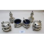 A six piece silver condiment set, compri