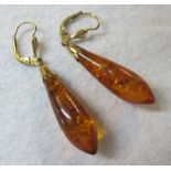 Vintage natural amber earrings, 8ct yell