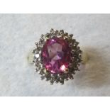 Pink topaz portrait set ring, size O est