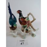 A collection of bird theme ceramics, a pheasant jug,