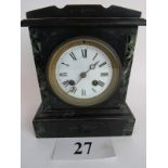 A 19th century French marble cased striking mantel clock, with key and pendulum,
