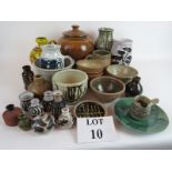 A collection of 20th century studio pottery, including Tenby, Winchcombe, BS, etc,