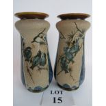 A pair of Florence E. Barlow Doulton Lambeth stoneware vases, c.