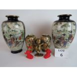 A pair of large signed Japanese Satsuma vases, c.