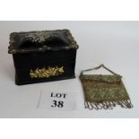 Victorian papier mache box with mother of pearl & gilt decoration,