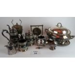 Quantity of silver plated items including coffee & tea pots, sugar scuttle, milk jug,