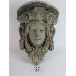 Large reconstituted stone ornament, head of a lady in the Victorian style,