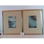 Two Japanese woodblock prints of river l