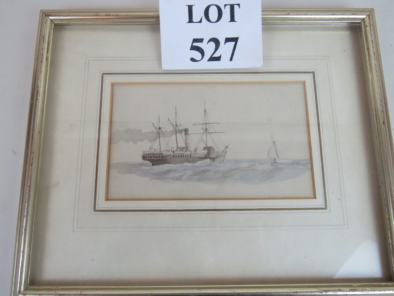 British School (late 19th/early 20th century) - 'Steam ship at sea', watercolour, 12 cm x 19 cm,