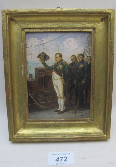 A small framed oil on board of Napoleon est: £110-£160