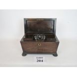 Fine quality 19th century tea caddy of sarcophagus form with glass mixing bowl and fitted