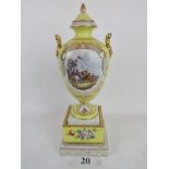 A fine continental porcelain vase and cover on plinth base,