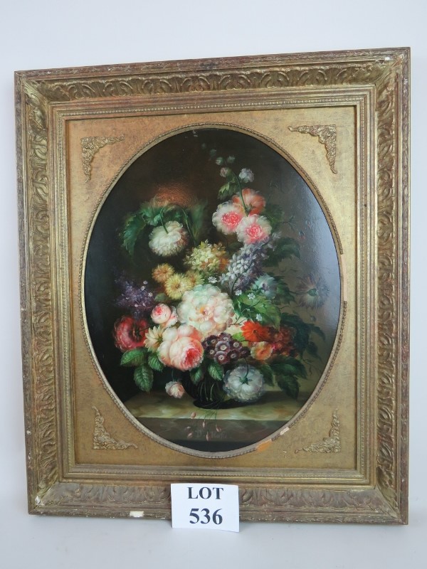 A 20c framed oil on board still life flowers signed indistinctly lower middle B Kola est: £80-£120