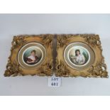 A pair of Rosenthal porcelain plates in matching gilt and gesso frames,