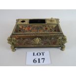 A highly decorative Boulle-type pen and ink stand in brass and ormolu, with inlaid enamel,