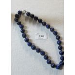 Fine lapis lazuli necklace, large 15 mm round, individually knotted beads, 20" length approx,