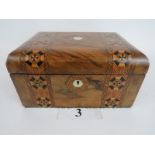 A decorative Victorian parquetry multi-wood and mother of pearl inlaid walnut sewing/work box,