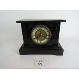 Wooden cased mantle clock with gilt decoration and finely detailed brass & ceramic face, 34 cm wide,