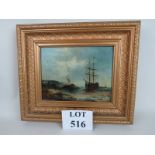 After William Callow (1812-1908) - 'Clipper ship at anchor', oil on wooden panel, label verso,