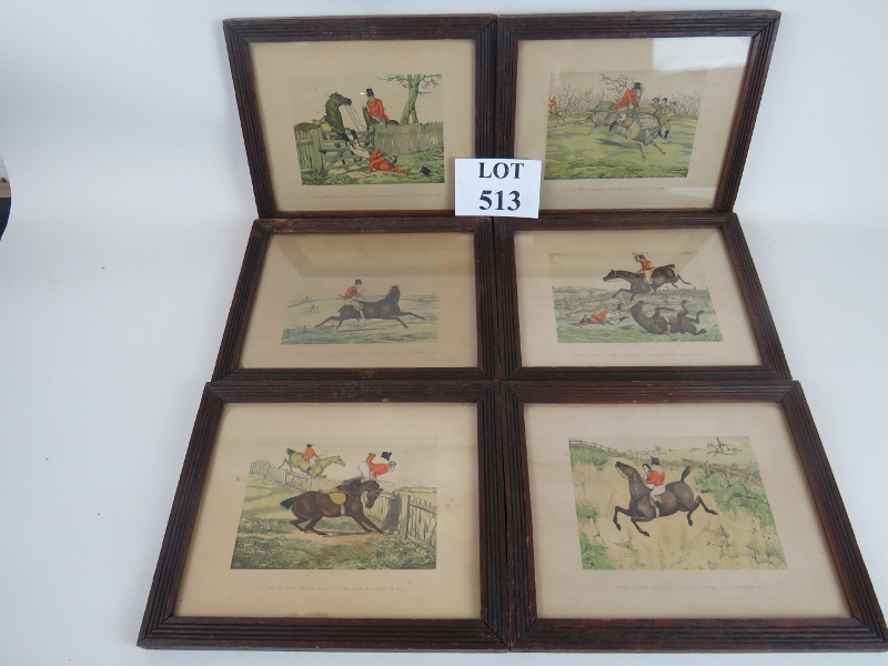 A set of six 19th century coloured hunting prints,
