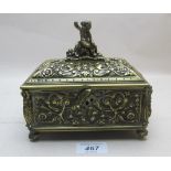 A heavy brass casket with putti catching fish terminal and velvet lined est: £45-£65