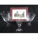 Local Interest, a limited edition print of Tenterden church and three engraved glasses of Tenterden,