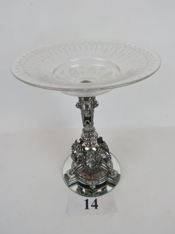A Victorian silver plated and cut glass centre piece,