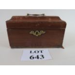 A Victorian tea caddy with mahogany veneer, brass lock plate and handle, slightly a/f,