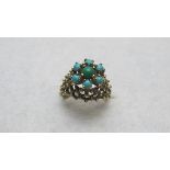 A 9ct gold ring inset with turquoise,