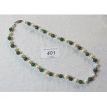 Vintage necklace, natural pearl & possibly jade, unmarked gold clasp & beads,