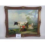 P Hoylake - A framed oil on board The Milk Maid (50 x 60 cm approx) est: £45-£65