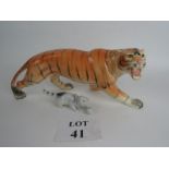 A ceramic tiger by Melba Ware, England, and it's smaller cousin the domestic kitten in porcelain,