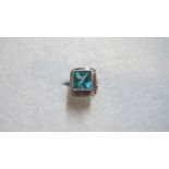 Swiss blue topaz square cut solitaire ring, size O,