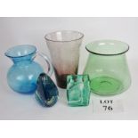 Five items of coloured art glass, Medina