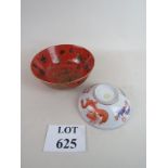 Two Chinese bowls, one with a coral red