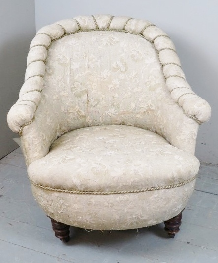 A Victorian ladies shell back chair upho