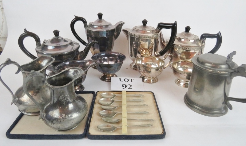 A Viners plated four piece tea set, an E